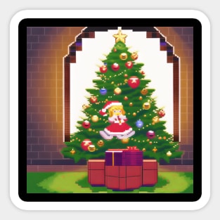 A christmas tree with a little girl sitting on top of it Sticker